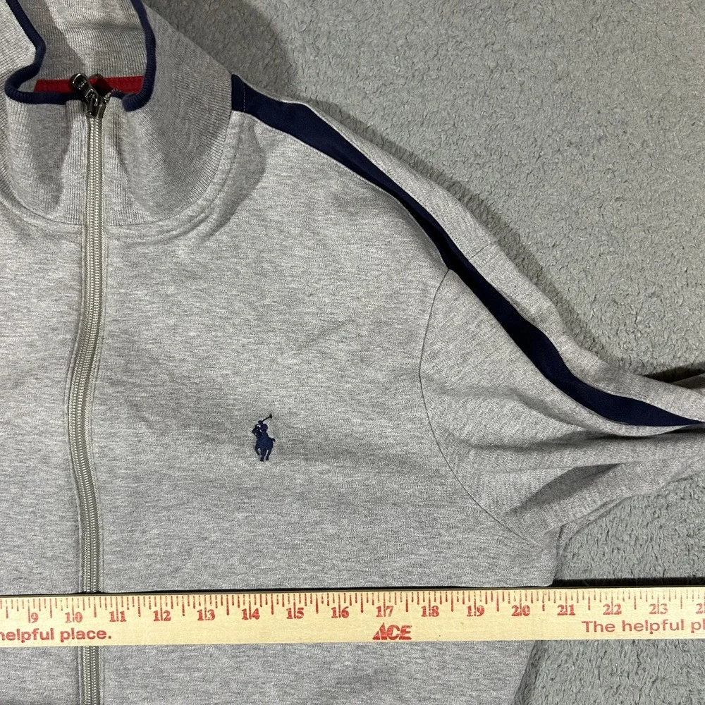 Polo Ralph Lauren Zip Up Track Jacket Grey Navy Blue Strip Men's Medium #3913